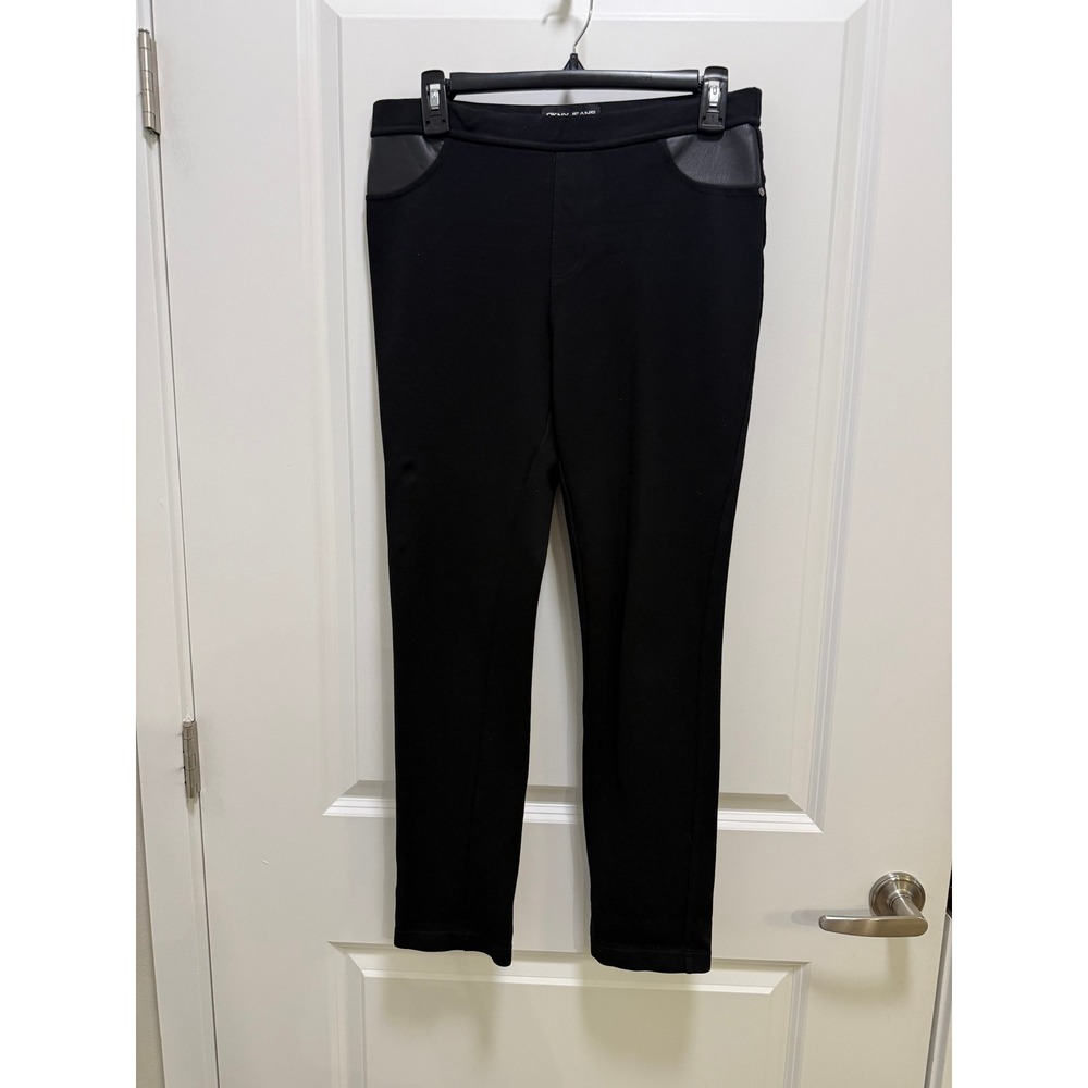 DKNY Jeans Black Pull On Leggings Faux Leather Trim Ankle Pants Size Medium